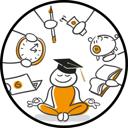 Möhrchen, eine Stickyperson, die bei der Abschlussarbeit hilft